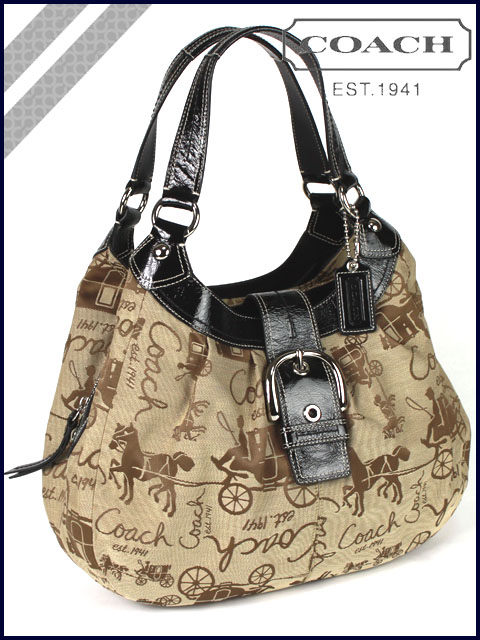 Coach Tan/beige Classic C print 17000 handbag With Brown Leather Trim.